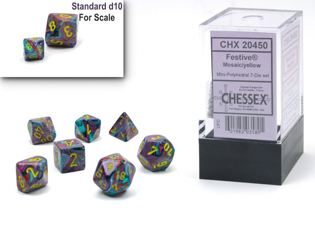 Chessex Mini-Polyhedral 7-Die Würfel-Set Festive - Seerose/Weiß