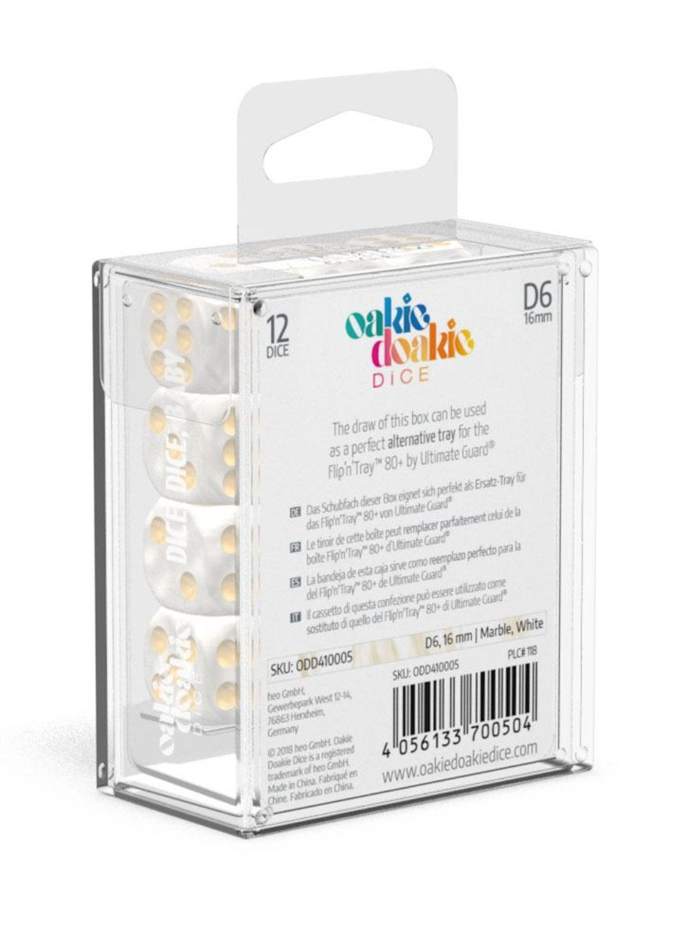 Oakie Doakie Dice W6 Würfel 16 mm Marble - Weiß (12)