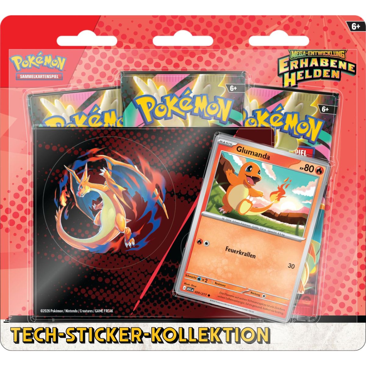 Pokémon Erhabene Helden Tech-Sticker-Kollektion Glumanda Deutsch
