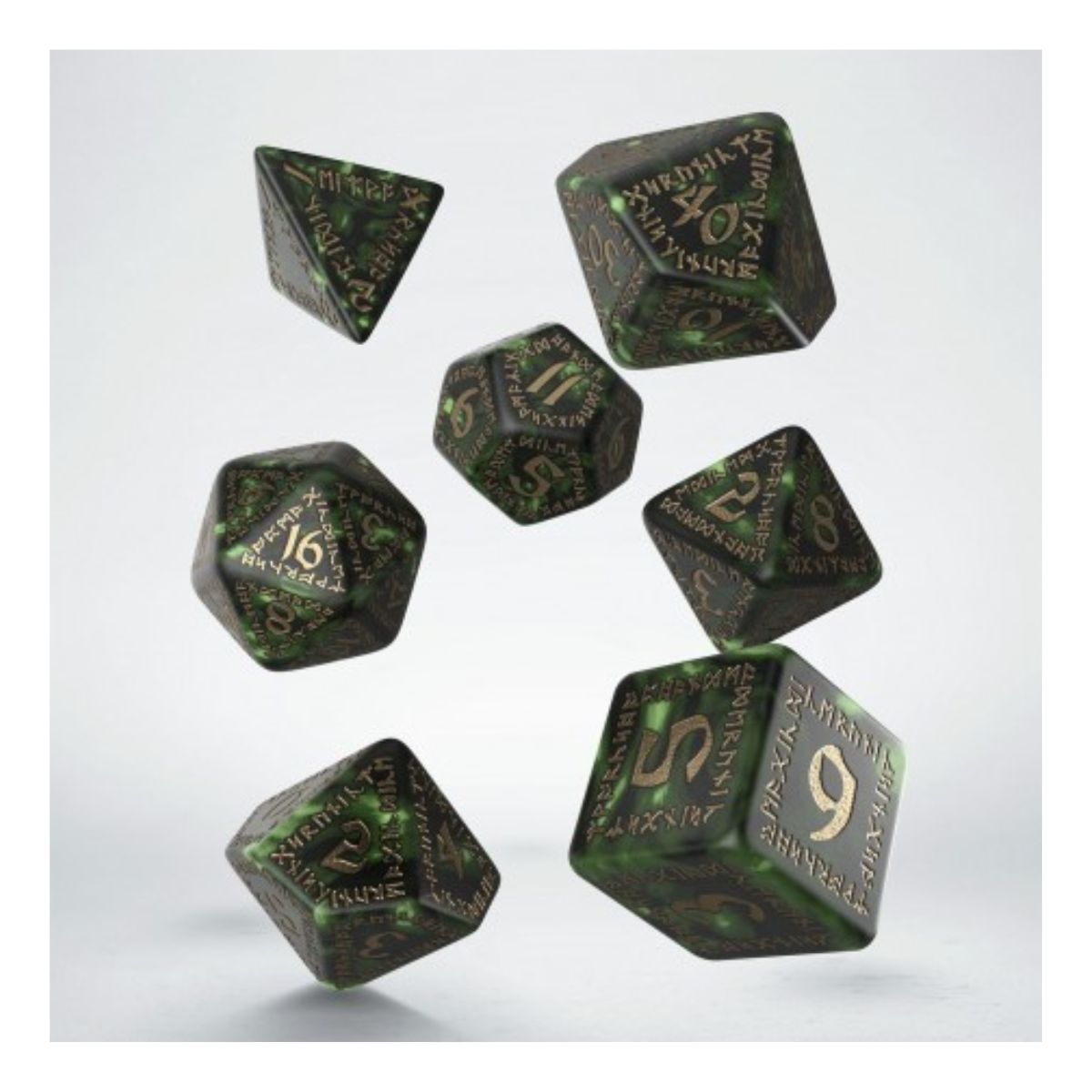 Runic Bottle-green & Gold Würfelset