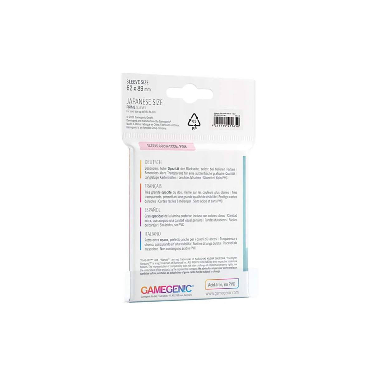 Gamegenic PRIME Japanese Sized Sleeves Transparent