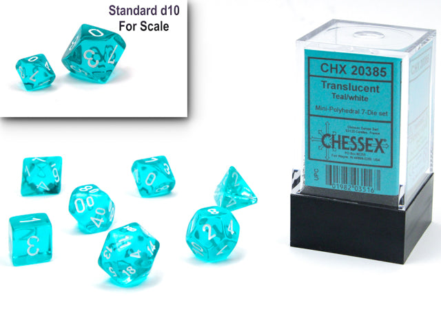 Chessex Mini-Polyhedral 7-Die Würfel-Set Vortex - Hellgrün/Schwarz