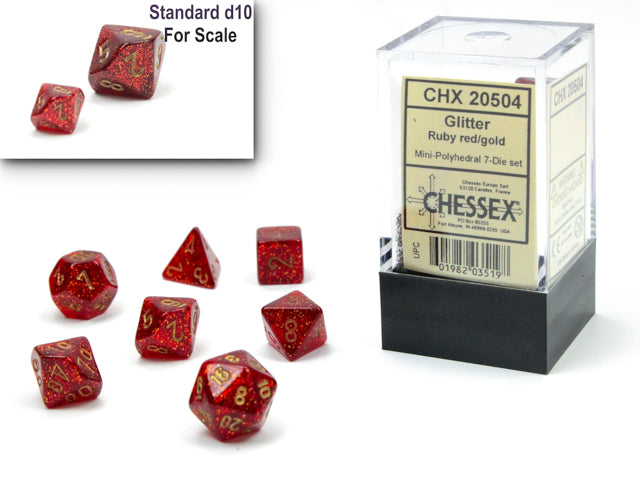 Chessex Mini-Polyhedral 7-Die Würfel-Set Translucent - Blaugrün/Weiß