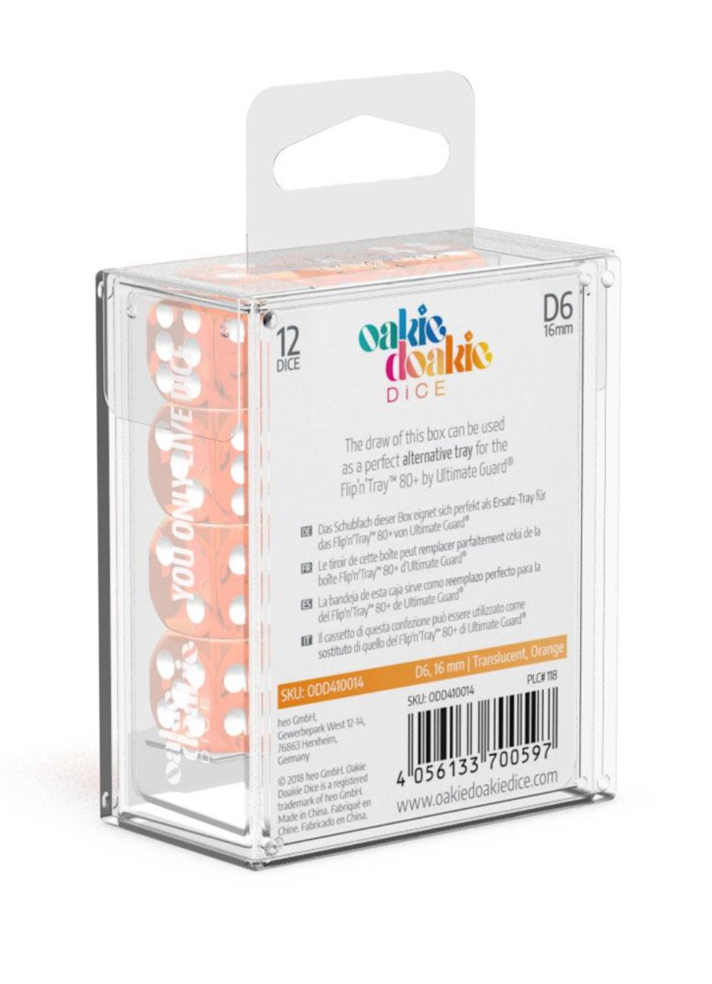 Oakie Doakie Dice W6 Würfel 16 mm Translucent - Orange (12)