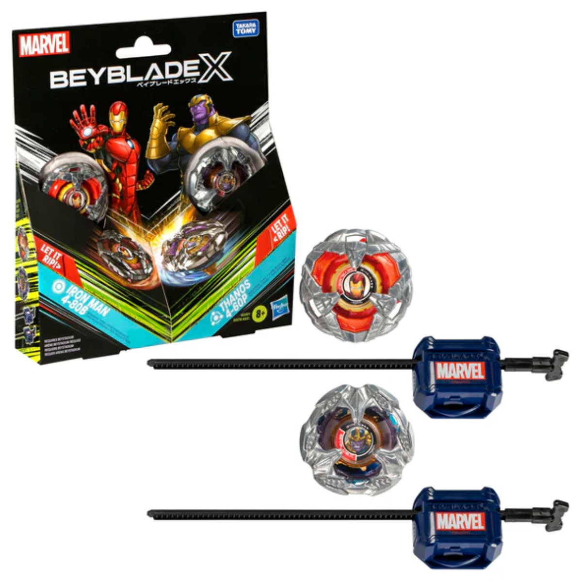 Beyblade X Marvel Collab Iron Man 4-80B vs Thanos 4-60B Multipack Set