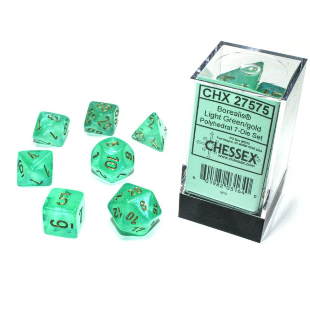 Chessex Polyhedral 7 Die Würfel-Set Gemini  Schwarz-Grau/Grün