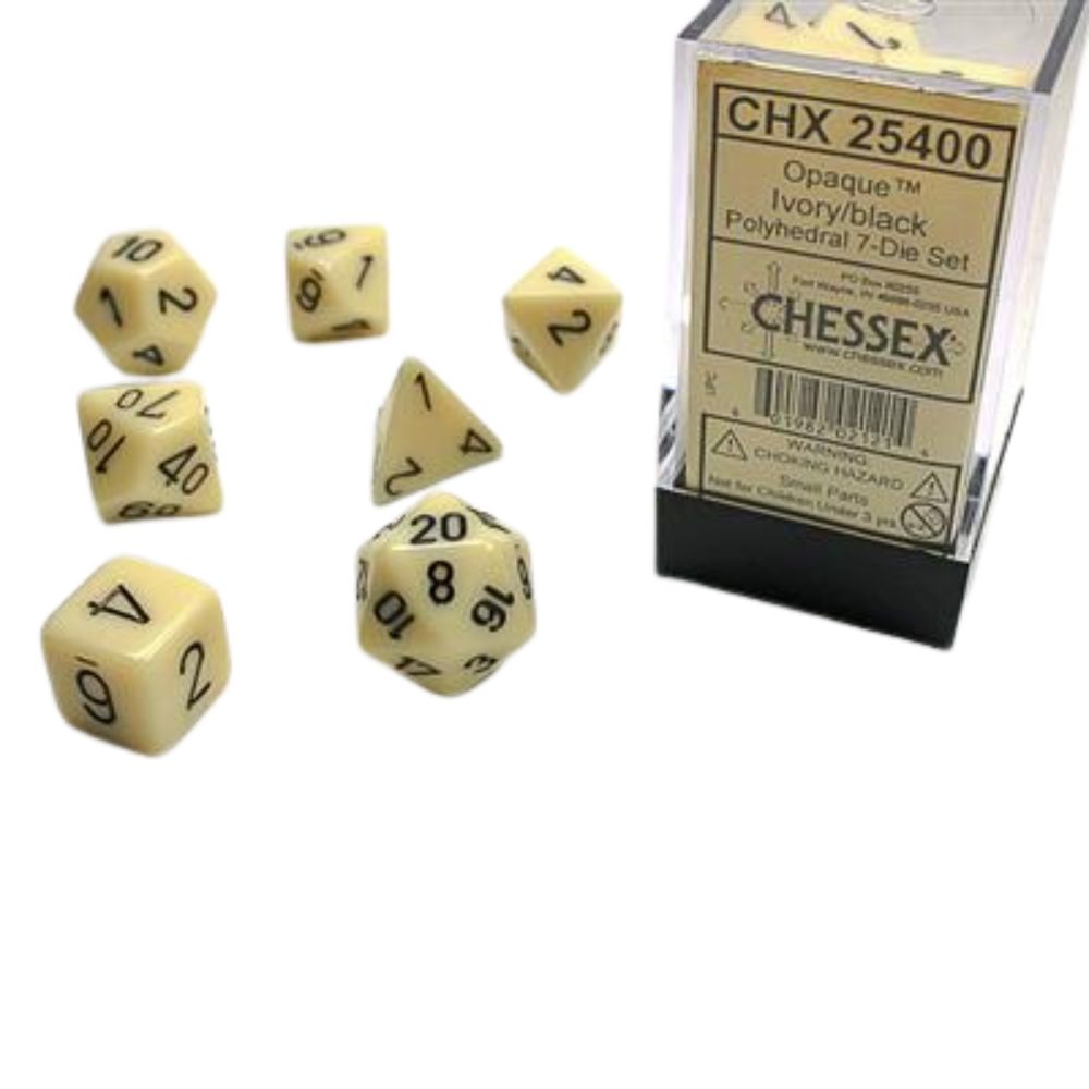 Chessex Polyhedral 7 Die Würfel-Set Opaque Elfenbein/Schwarz