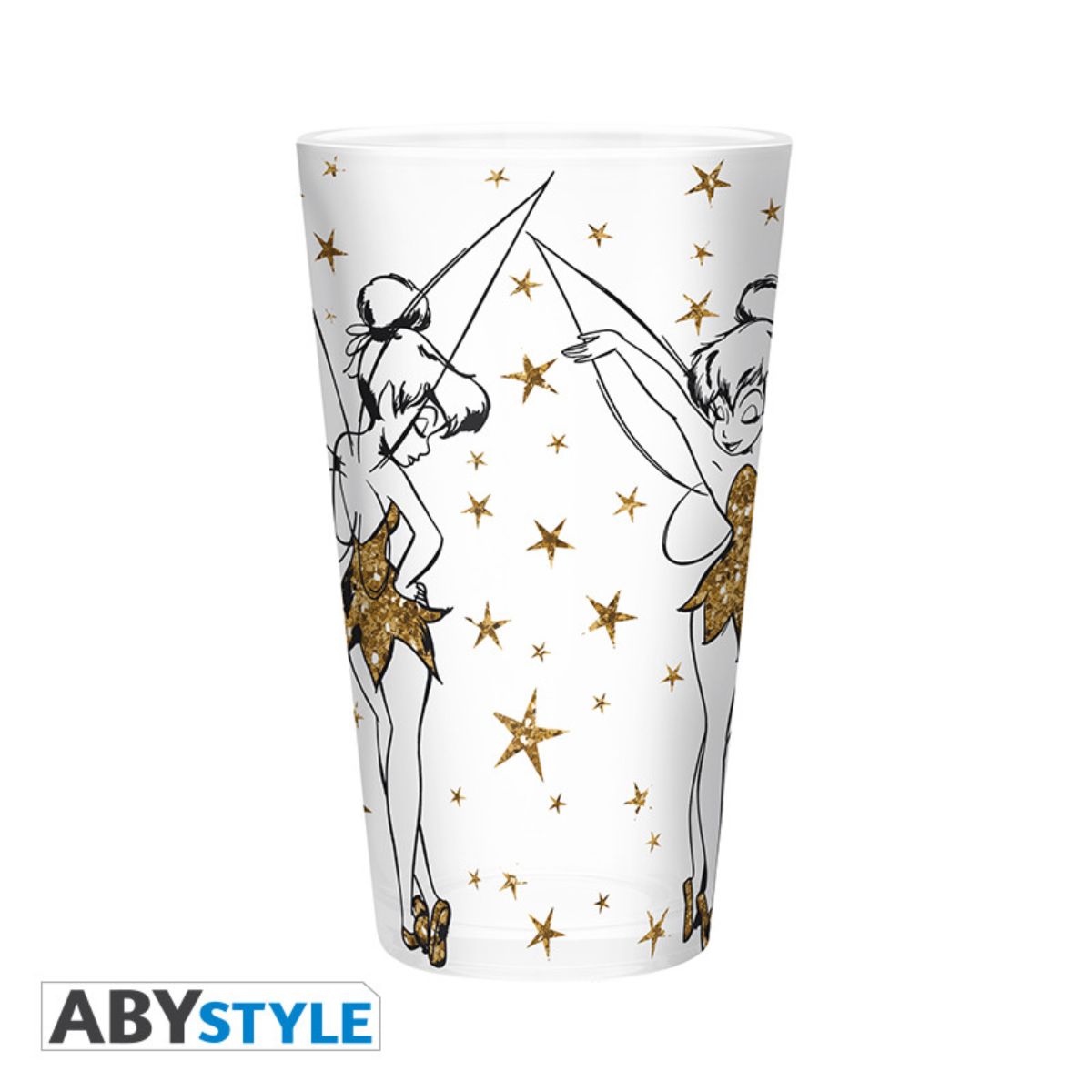 Disney Large Glass 400ml Tinkerbell Gold Glitter