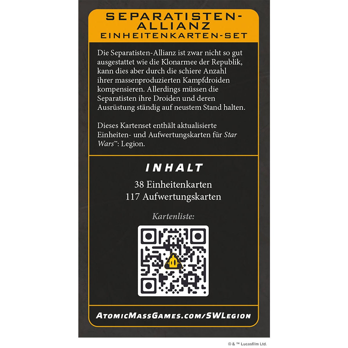 Star Wars: Legion – Separatisten-Allianz Einheitenkarten-Set
